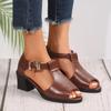 Fashion Soft Pu Leather Women Summer Sandals Peep Toe High Heels Mother's Shoes Solid Casual Gladiator Chunky Heeled Sandalias Femininas
