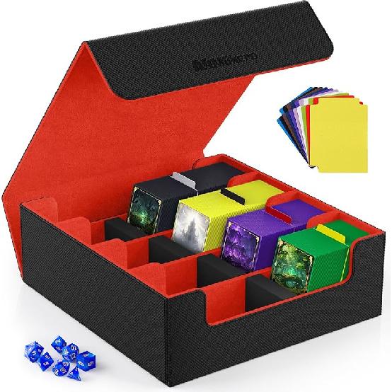 Mlikero Card Deck Case for Trading Cards 1800+, Trading Card Storage Box with 10 Dividers and 3 Foam Stoppers, Leather Magnetic Closure Commander