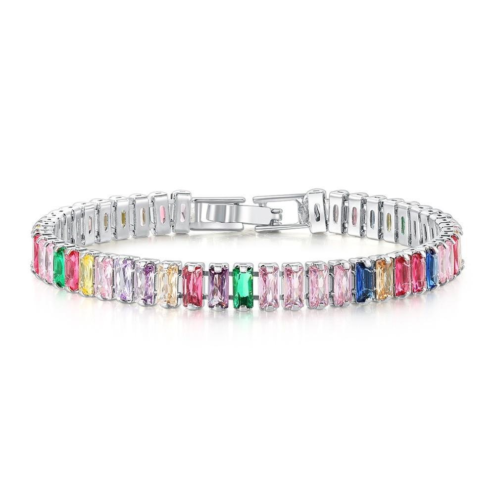 Rectangle Zirconia Zircon Chain Bracelet Rainbow Hand Chain New Crystal Bangles Jewelry