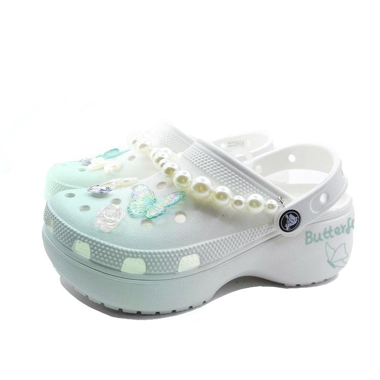 Crocs Classic Platform Clog EVA Pothos Butterfly Wings Beach Travel Versatile Fashion Trend Hole Shoes for Men and Women Green