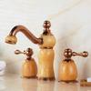 Tuqiu Luxury Rose Gold Bathroom Faucet Brass Jade Basin Faucet Widespread Sink Faucets 3 Hole Hot Cold Sink Faucet Water Tap