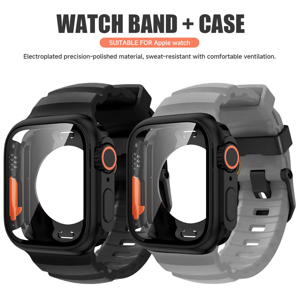PC Case+Silicone Strap For Iwatch Series 11 10 9 8 7 6 5 4 SE3 Sport Band Hard Cover For Apple Watch 44/45/mm Bracelet Bumper