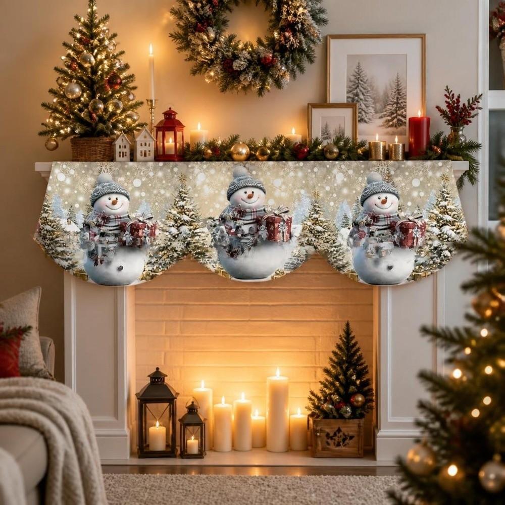 Santa Claus Mantel Topper Snow Landscape Xmas Mantel Decor Fireplace Shelf Cover Winter Holiday
