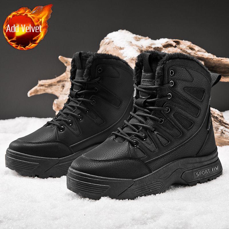 Outdoor Men's Lace Up Snow Boots Workwear Design Fleece Lined Thickened Cold Resistant 40℃ Below Shearling Lined Winter Footwear