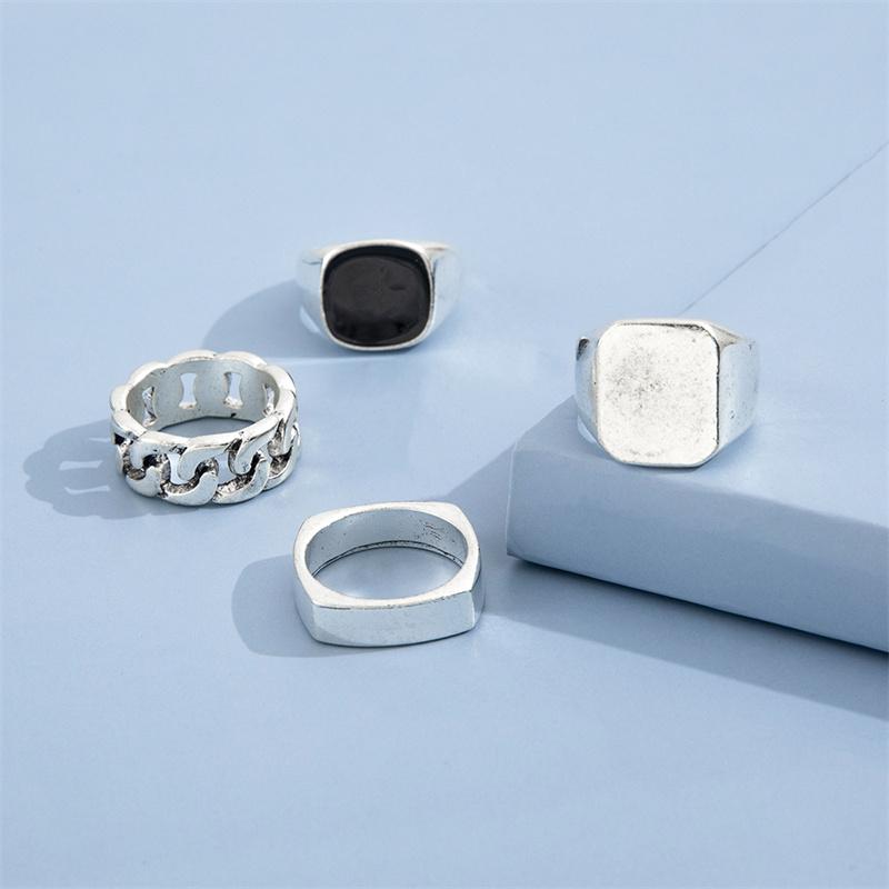 Juego de 4 anillos de metal vintage para hombre, estilo punk, estilo hip hop