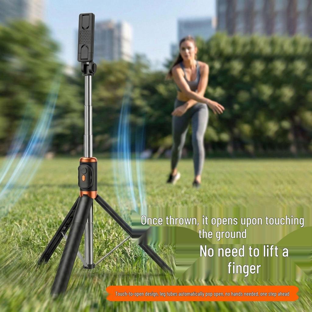 Portable Selfie Stick with Floor Tripod & Remote Control for Mobile Photography & Live Broadcast