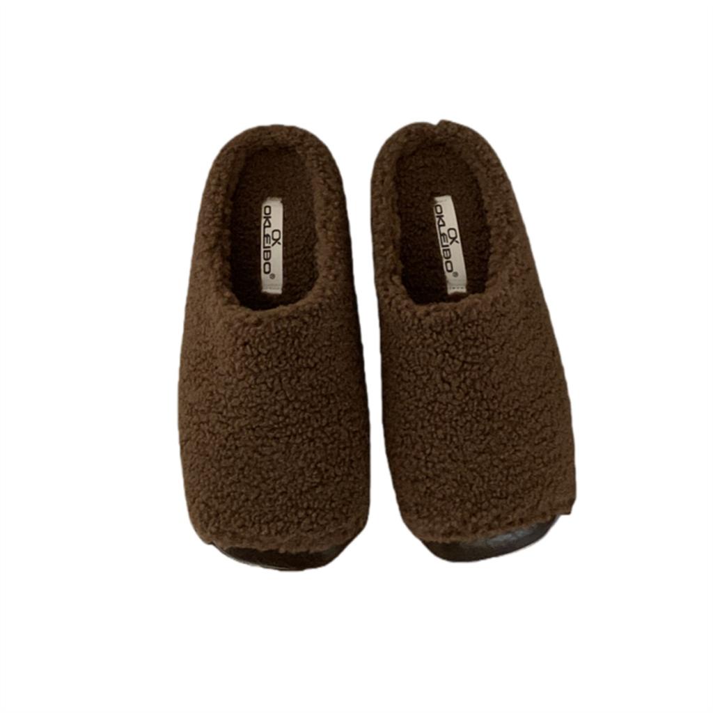 Retro Lamb Wool Plush Slippers Women's Outer Wear 2025 New Small Fragrant Splicing Lazy One-pedal Cotton Mop