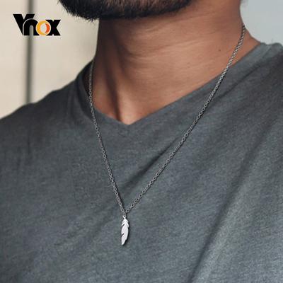 Vnox Einfache Lässige Halsketten für Männer Frauen,Edelstahl Feder Geometrischer Stab Münz Anhänger,Unisex Minimalistisch Schick Halsband