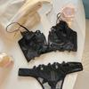 French Lace Flowers Embroidery Bra Set Sexy Deep V Push Up Bras Women Ultra Thin Underwear With Thongs Set Breathable Lingerie