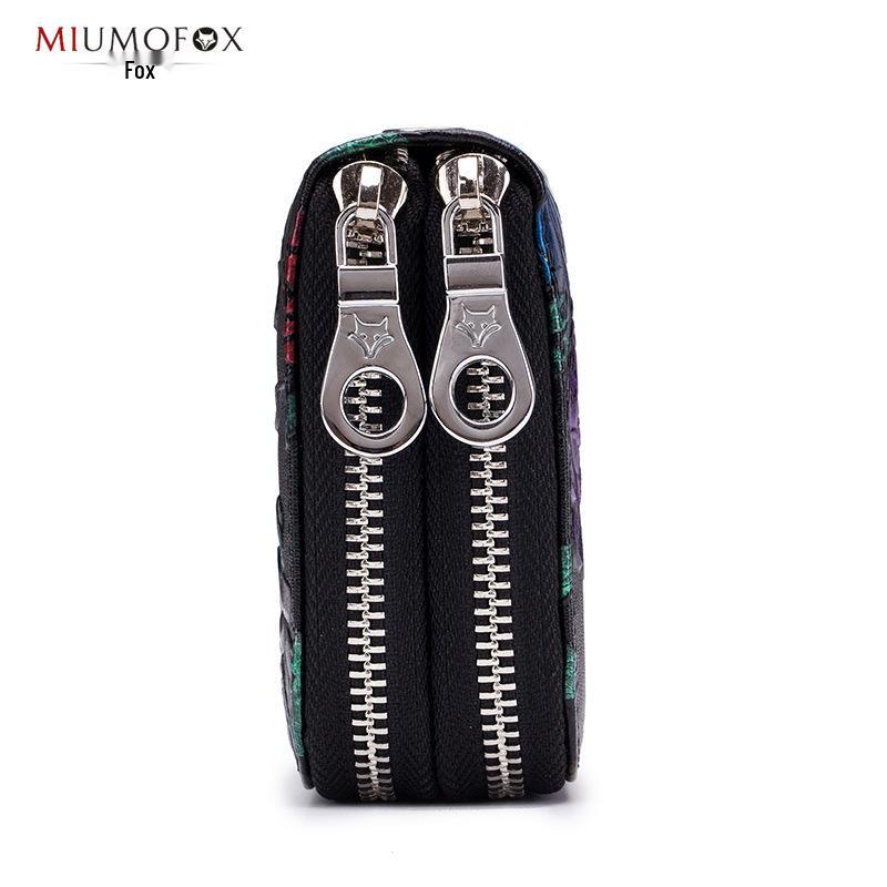 Rose Flower Ladies Genuine Leather Wallet – Double Zipper, Large Capacity, Multi-card Slots