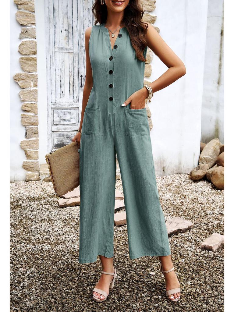 Di Yun Women's Elegant Solid Color Button Jumpsuit - Spring/Summer 2024 Collection
