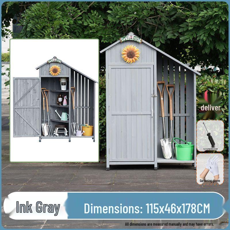 Waterproof Outdoor Wooden Storage Cabinet for Garden Tools - Anti-Corrosion and Sun Protection, Ideal for Courtyard and Balcony Use.