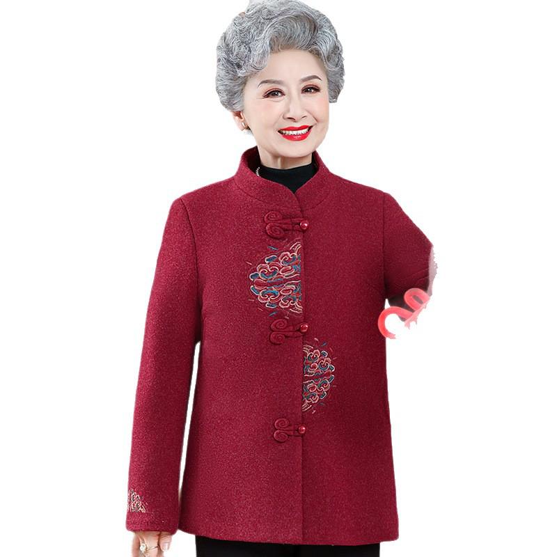 Plus Velvet Thick Warm Tang Suit Jacket for Middle-Aged and Elderly Women