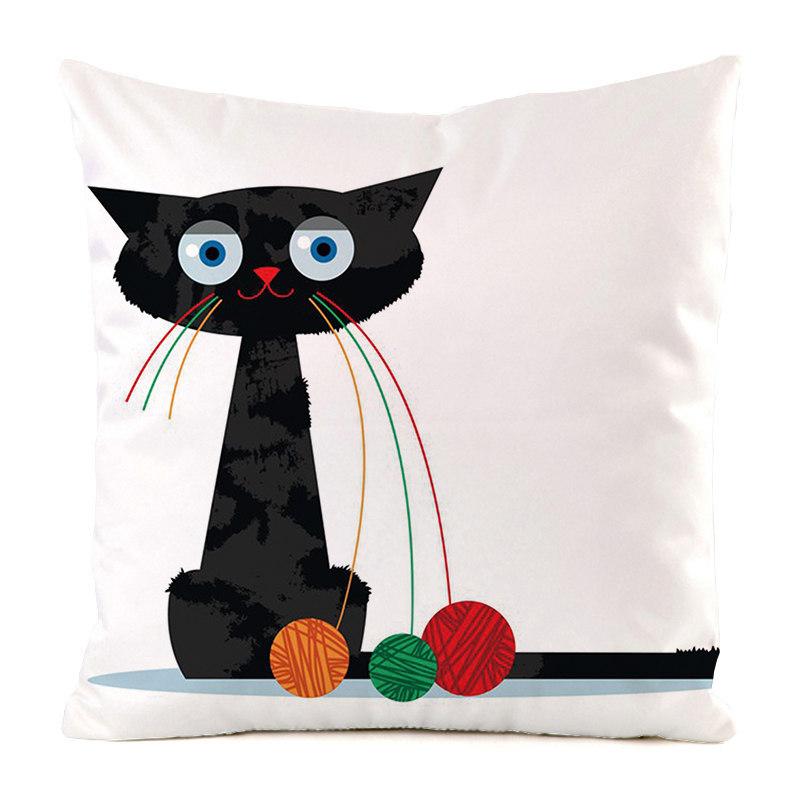 Creative Cartoon Black Cat Digital Printing Short Plush Pillow Covers For Car Sofa Office Cushion Cover Home Goods 60X60Cm