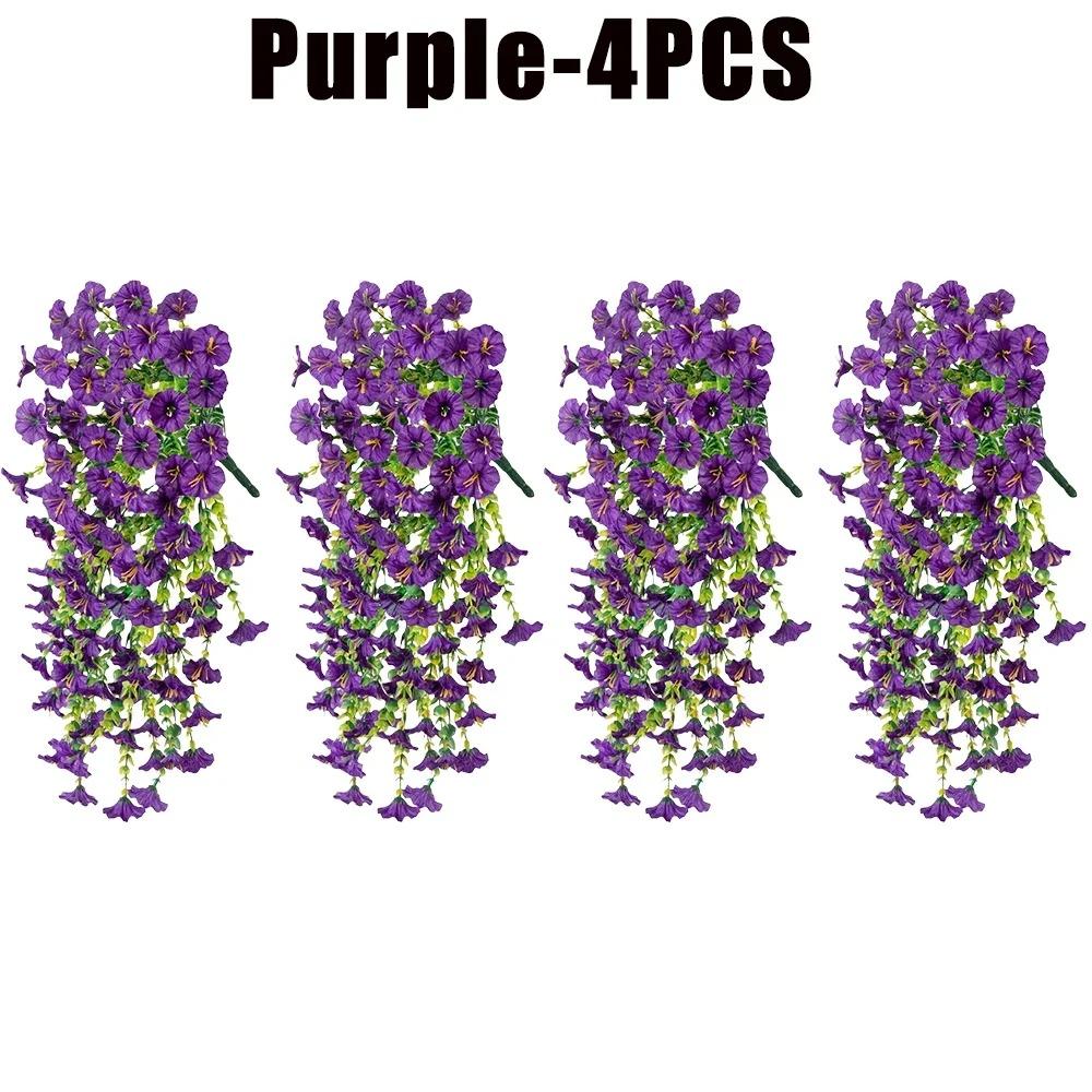 Artificial Hanging Flowers Plants Faux Silk Purple Morning Glory Long Vines UV Resistant Realistic for Garden Balcony Decor