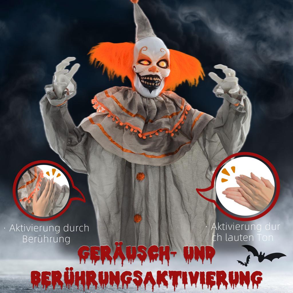 6' Pomarańczowy Klaun Halloweenowy Animatronic, ze Świecącymi Oczami