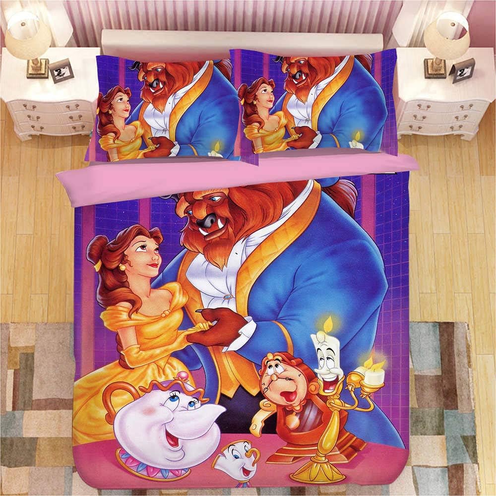 Die Schöne und das Biest Bettwäsche-Set, Anime Bettwäsche Bettwäsche-Sets Weiche Mikrofaser Bettbezug, Bettdeckenbezug mit Reißverschluss Für Kinder Jungen