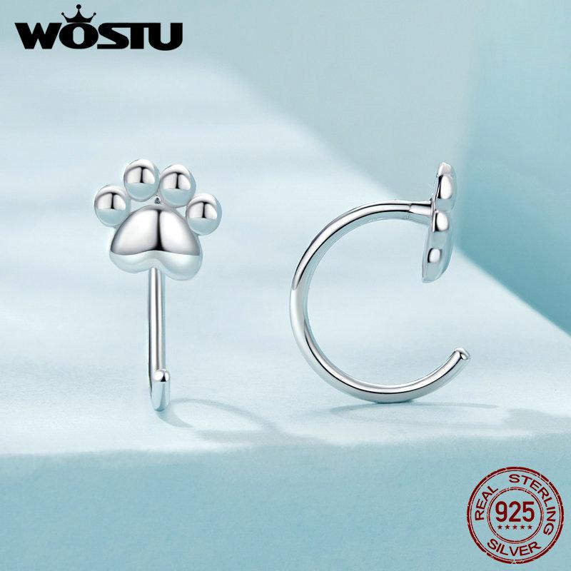 WOSTU Authentic 925 Sterling Silver Minimalist Pet Paw Stud Earrings Animal Hypoallergenic Earrings for Women Girls Jewelry Gift