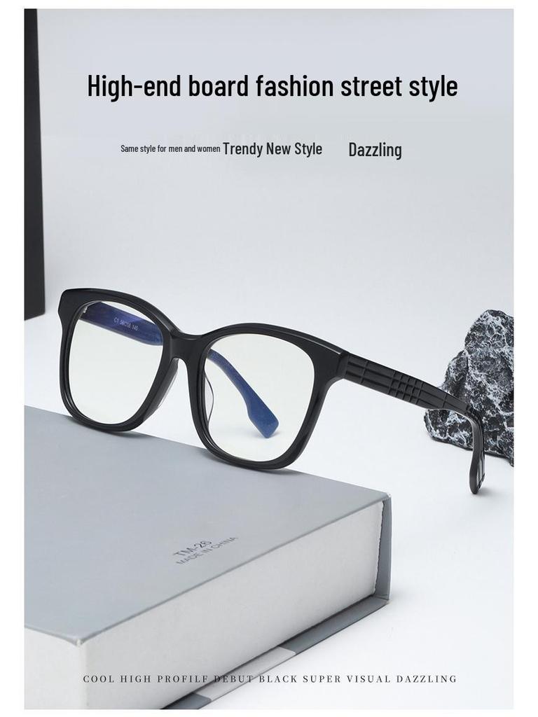 Huang Yimei's Round Acetate Glasses: Anti-Blue Light, Myopia-Friendly, Unisex Style for a Slimmer Face.