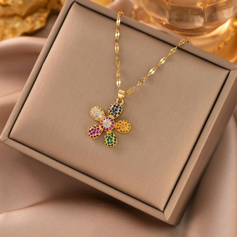 Exquisite Micro-Inlaid Full Diamond Real Gold Titanium Steel Necklace - Women's Luxury Clavicle Chain