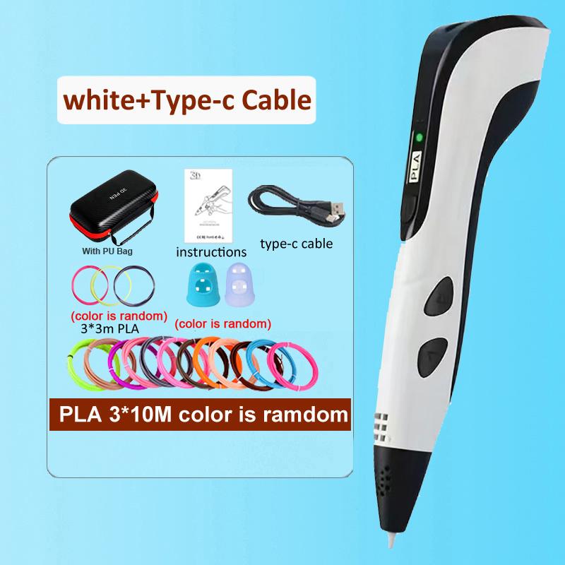 

Ручка для 3D-печати с ПУ-сумкой для путешествий, ЖК-дисплей, экран 1,75 мм, PLA, DIY, рисунок, подарки на день рождения, Рождество, детская живопись, игрушки белый
