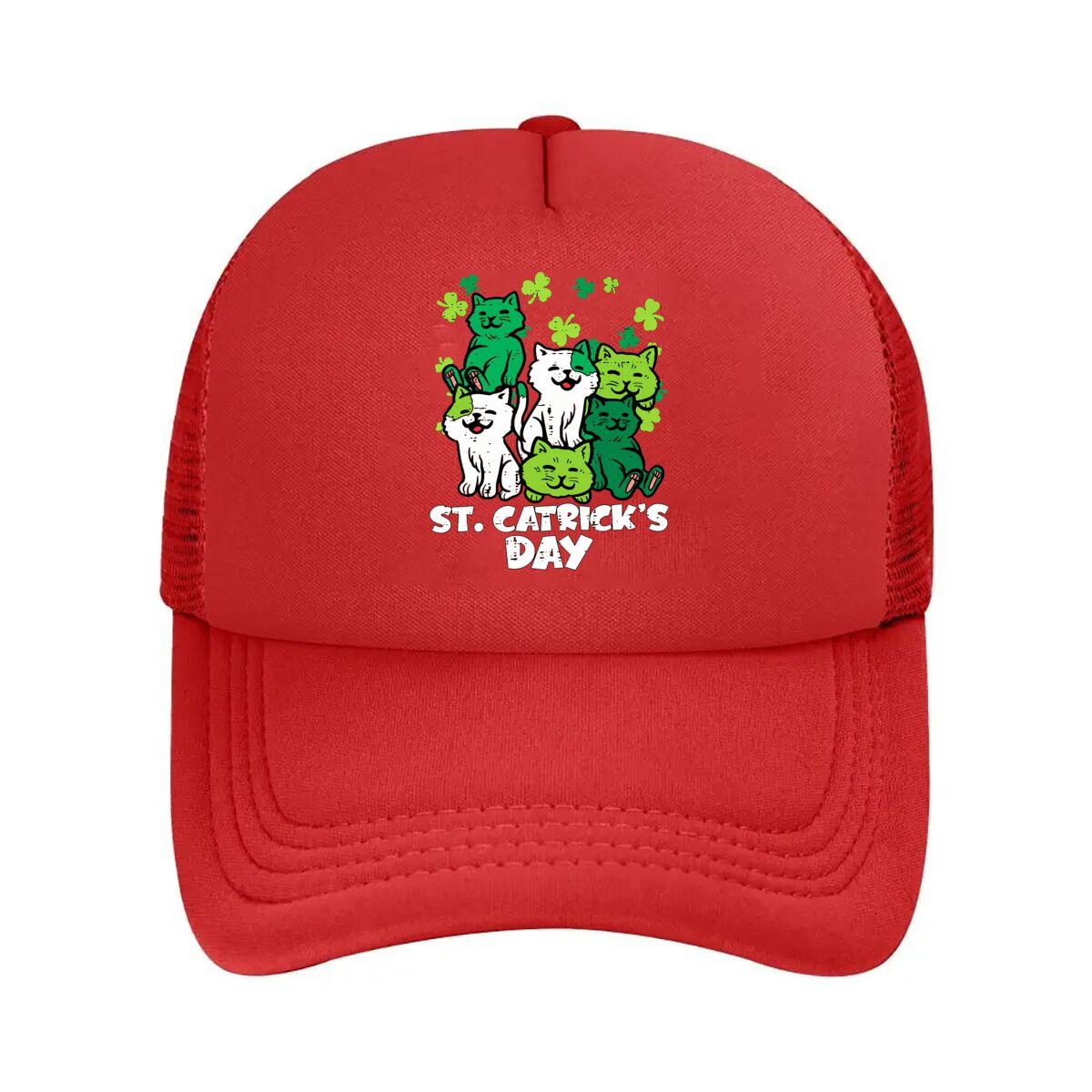 St Catricks Day Cute Cat Clover Mesh Baseball Cap Hip Hop Adjustable