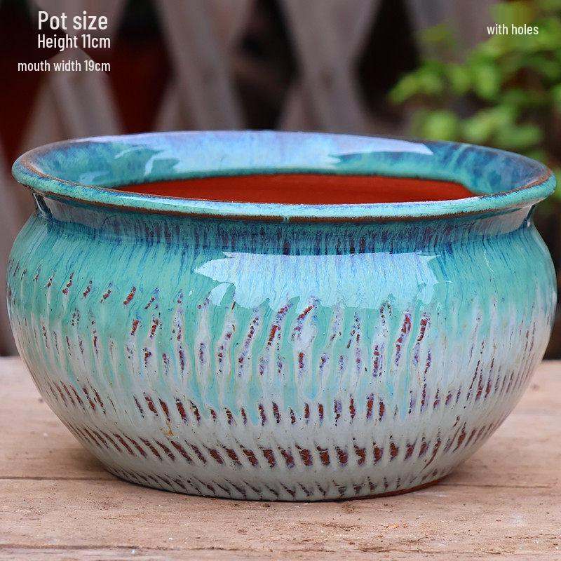 Handmade Large Coarse Pottery Succulent Flower Pot – Round Purple Sand Ceramic Planter
