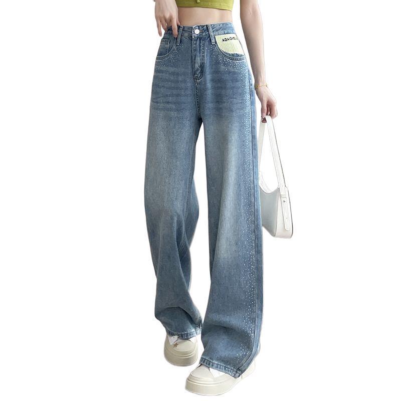 Women's Summer Rhinestone High-Waisted Floor-Length Jeans