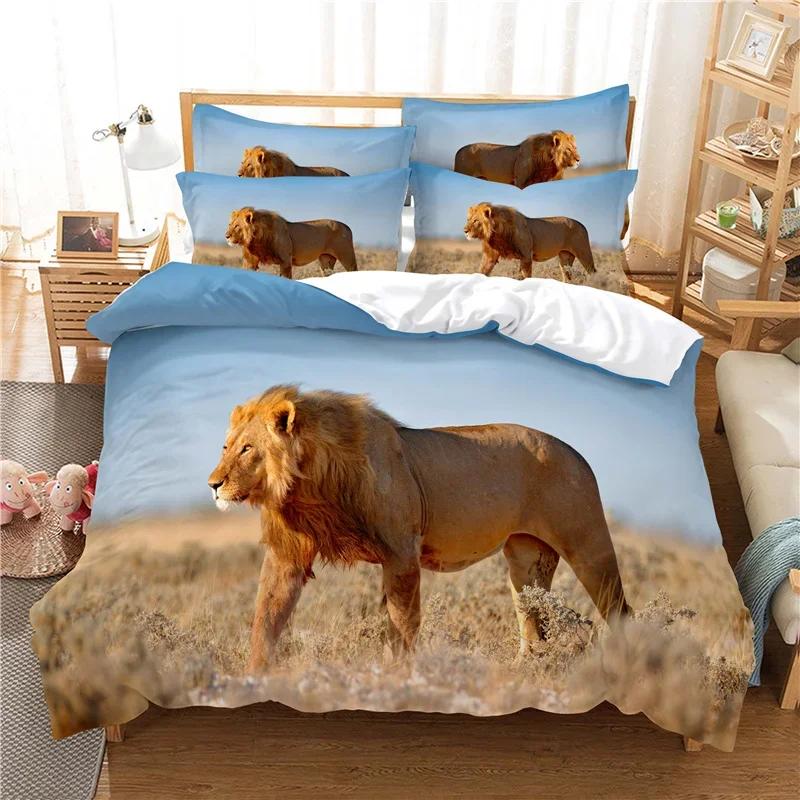 

Lion Tiger 3D Bedding Set Adults 200X200 Duvet Cover Sets KidsTwin Full Queen King Home Textile Housse De Couette Bedclothes EU Single(135*200cm)3pcs