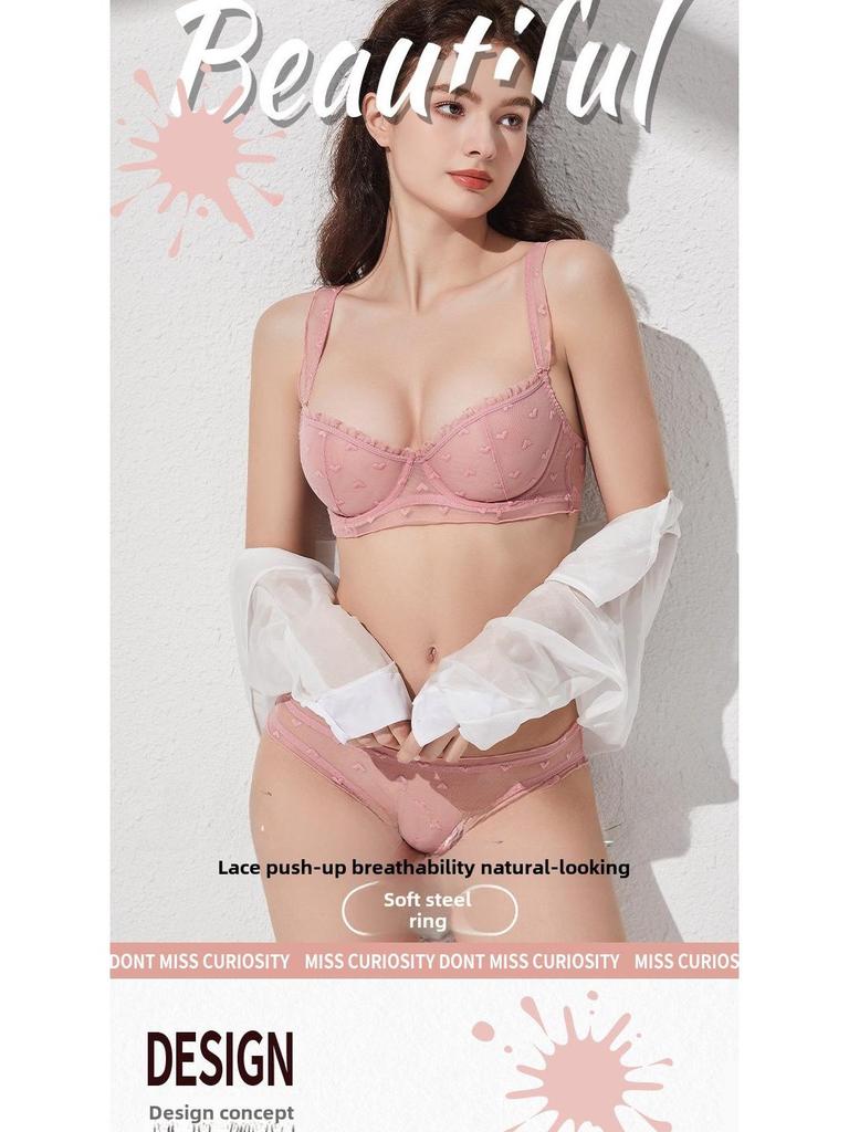 Conjunto de Sujetador Sexy de Encaje Puro con Fruncidos para Mujer - Colección de Verano