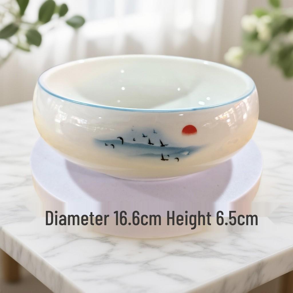 Artistic Ceramic Drum Bowl for Pickled Fish & Noodles - Lotus Design