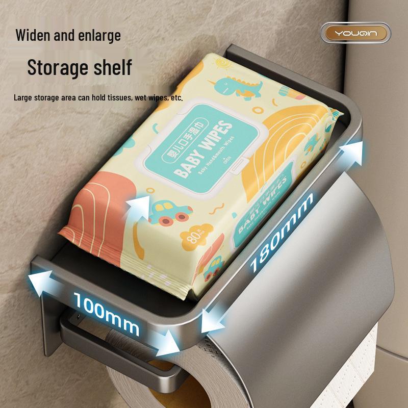 Waterproof Wall-Mounted Toilet Paper Holder with Lid, Punch-Free Installation