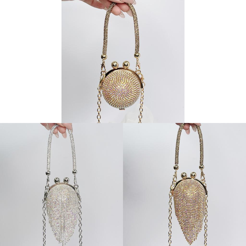 Silver Crystal Ball Mini Chain Crossbody Bag With Sparkling Rhinestones For Daily Use