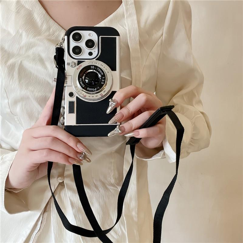 3D Retro Camera Phone Case IPhone 16 Pro Max 17 14 13 S25 S24 Ultra Full Cover Shockproof PC With Strap