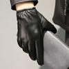 Velvet Linning Men Business Sheepskin Leather Gloves Winter Full Finger Touch Screen Brown Gloves Riding Motorcycle Gloves