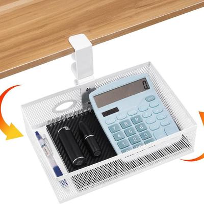 AP LAB Under-Desk Storage Rack [No Drilling Required & 360-Degree Rotation], Retrofit Drawer, Under-Table Storage, Small Item Organizer, Mesh, White