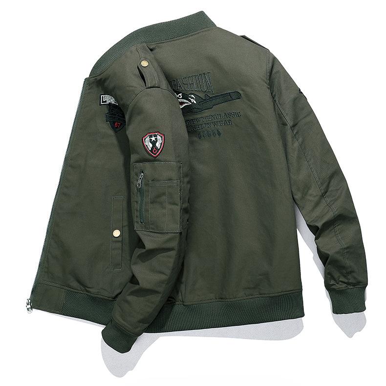 Herren-Fluganzug, lässige Baumwolljacke, gewaschener Stehkragen, bestickte Jacke im Herrenstil