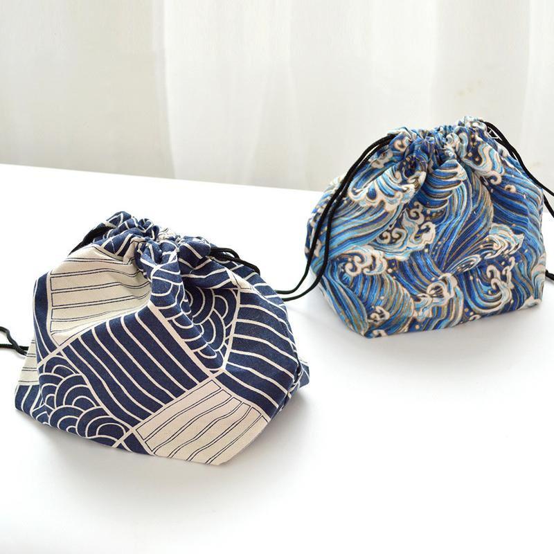Japanese Style Cute Drawstring Lunch Bag Storage Bag Travel Picnic Portable Bento Storage Bundle Tote Pouch Cutlery Storage Gift