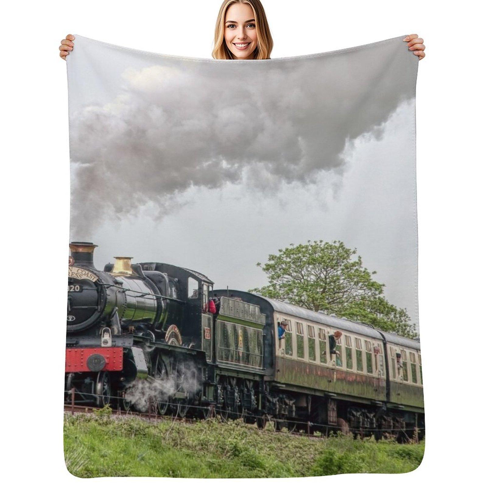 Nostalgic Cambrian Coast Express Throw Blanket Flannel Fleece Soft Warm Throw Blanket Size: 75*100cm, Weight: 230 GSM