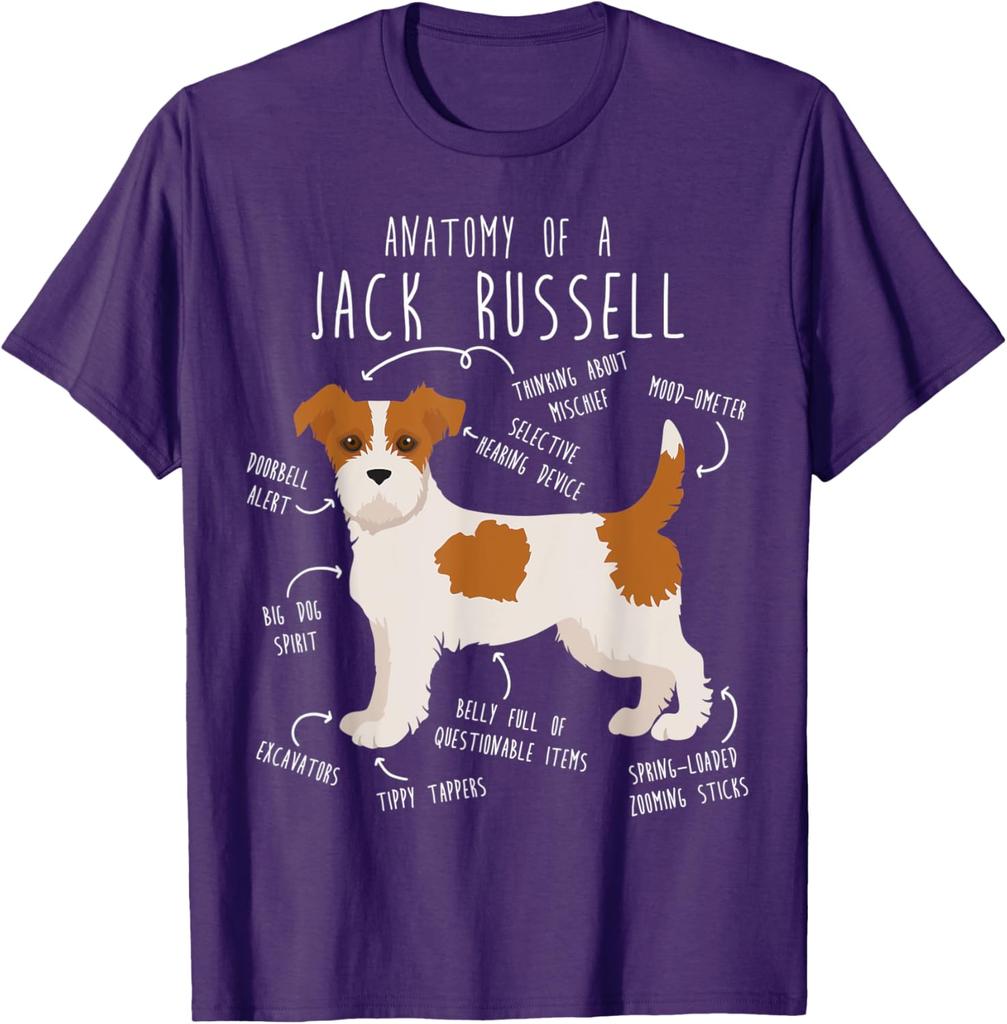 Anatomy of a Jack Russell Terrier Funny Dog Breed Graphic T-Shirt Casual Cotton Tee
