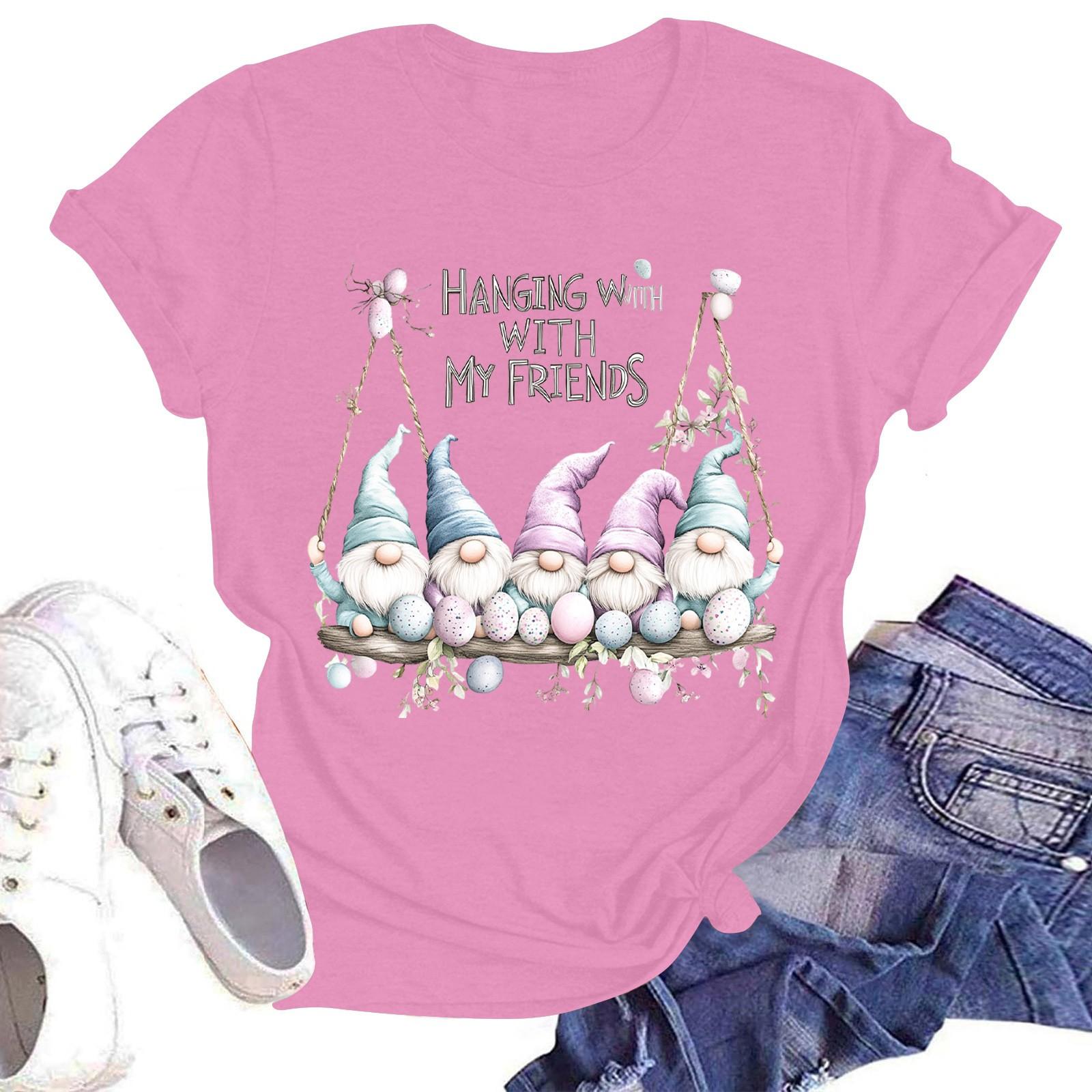 

Женская повседневная модная уличная футболка с коротким рукавом и принтом в виде Пасхи S розовый