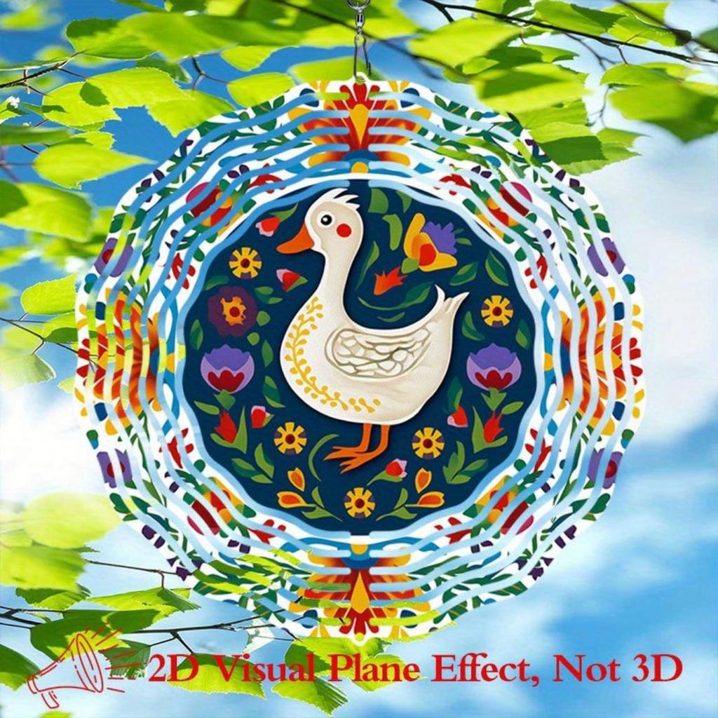 Duck and Floral Metal Wind Spinner Hanging Wind Chime for Garden Decoration No Electricity Needed Easy to Install Indoor Outdoor