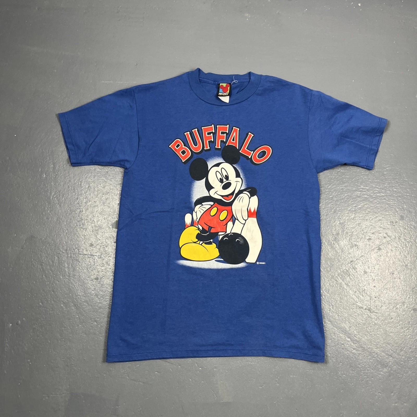 

Vintage 90s Buffalo Mickey Mouse Graphic Tshirt Blue Medium Bowling VTG Disney S