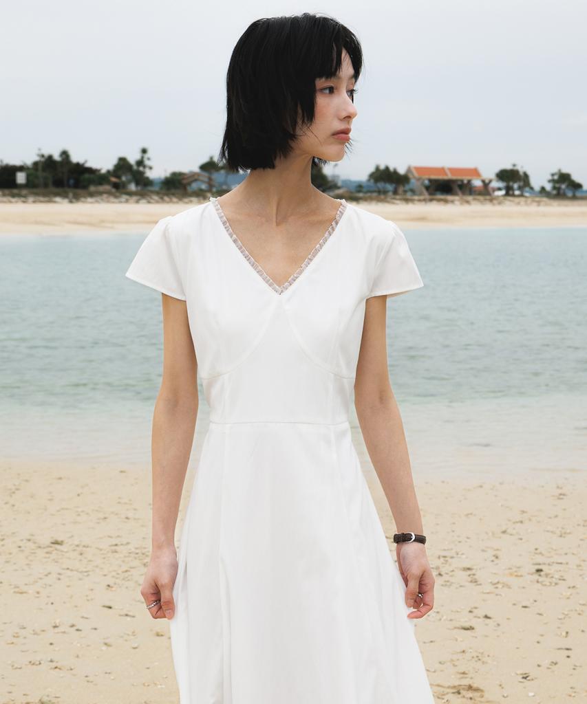 DEHEVE V-Neck Flare Dress [Ivory]