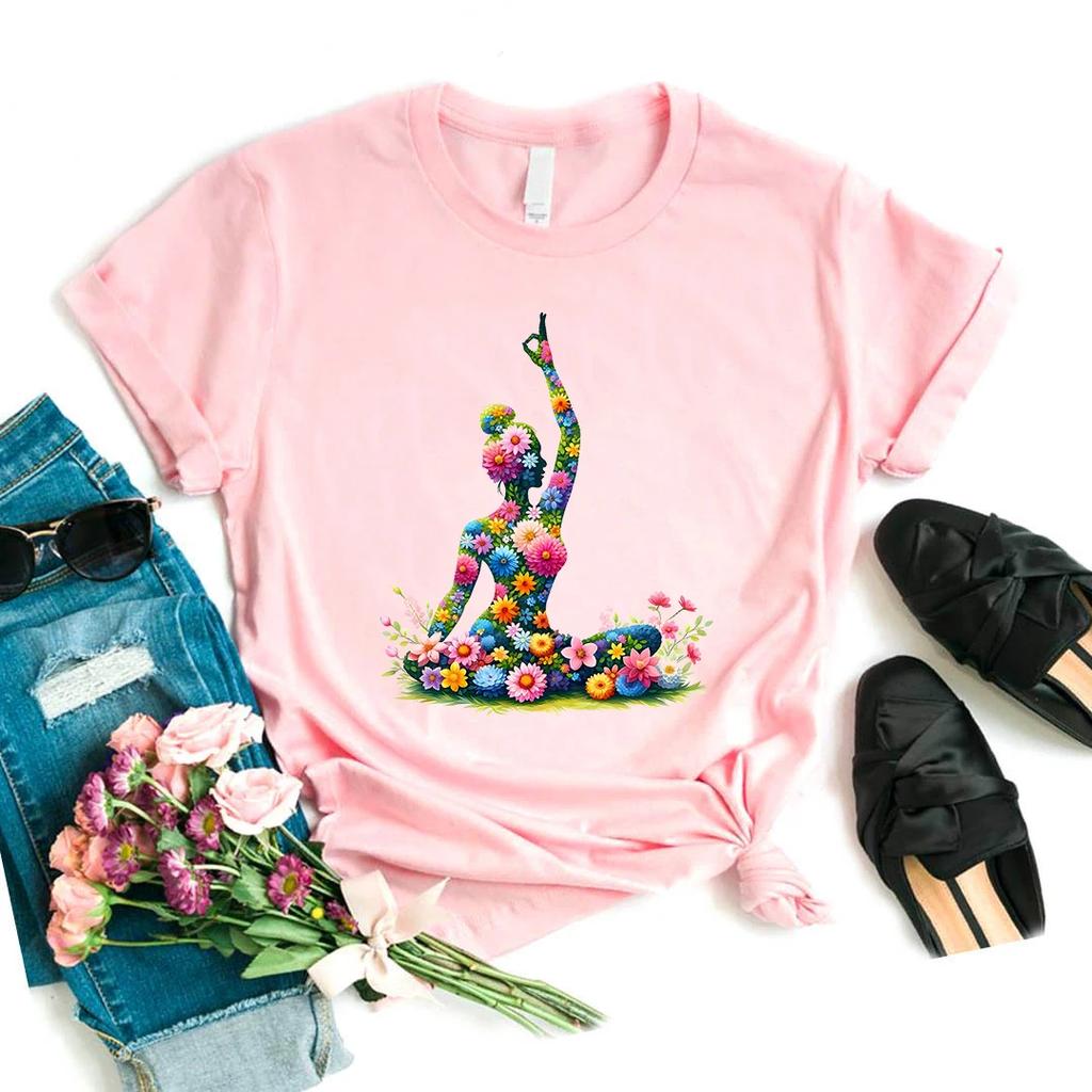Funny Tshirt Girls Floral Yoga Butterfly Print Pink T Shirt Unisex Meditation Tshirt Femme Aesthetic Clothes Funny Tshirt Female