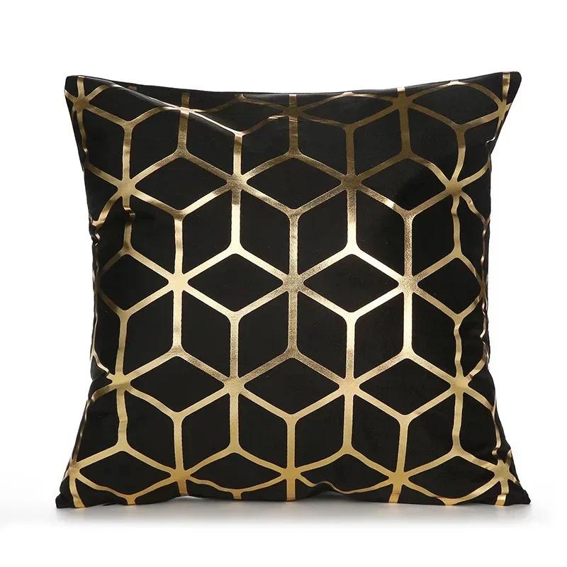 Modern Geometric Gold Bronzing Plants Leaves Cushion Cover Super Quality Polyester Pillow Cover Decorative Pillow for Sofa Chair