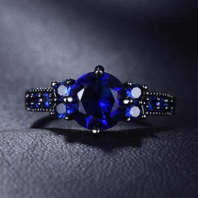 Fedi nuziali vintage in cristallo rotondo blu, colore oro nero, anelli di nozze, gioielli di fidanzamento con promessa d'amore per le donne