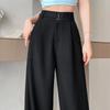 Spring Summer Elegant Button Women's Wide Leg Pants High Waist Solid Casual Loose Straight Trousers for Womens