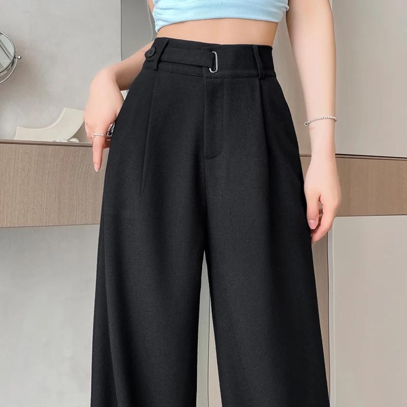Spring Summer Elegant Button Women's Wide Leg Pants High Waist Solid Casual Loose Straight Trousers for Womens