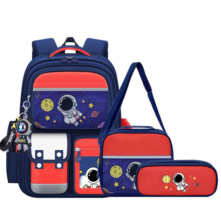 Astronaut Elementary School Three Piece Backpack, New Spine Protection Backpack for Boys and Girls in Grades 1-6